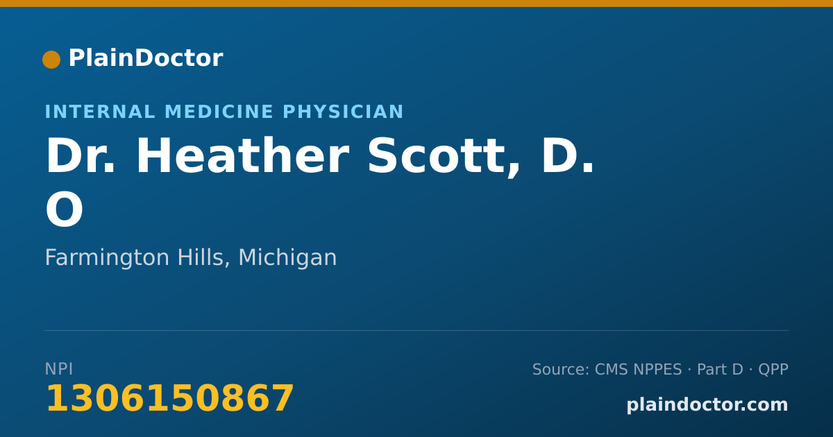 Shareable card for Heather Scott, D. O - Internal Medicine Physician, Farmington Hills, MI