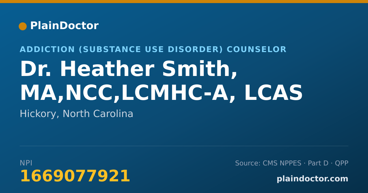 Shareable card for Heather Smith, MA,NCC,LCMHC-A, LCAS - Addiction (Substance Use Disorder) Counselor, Hickory, NC