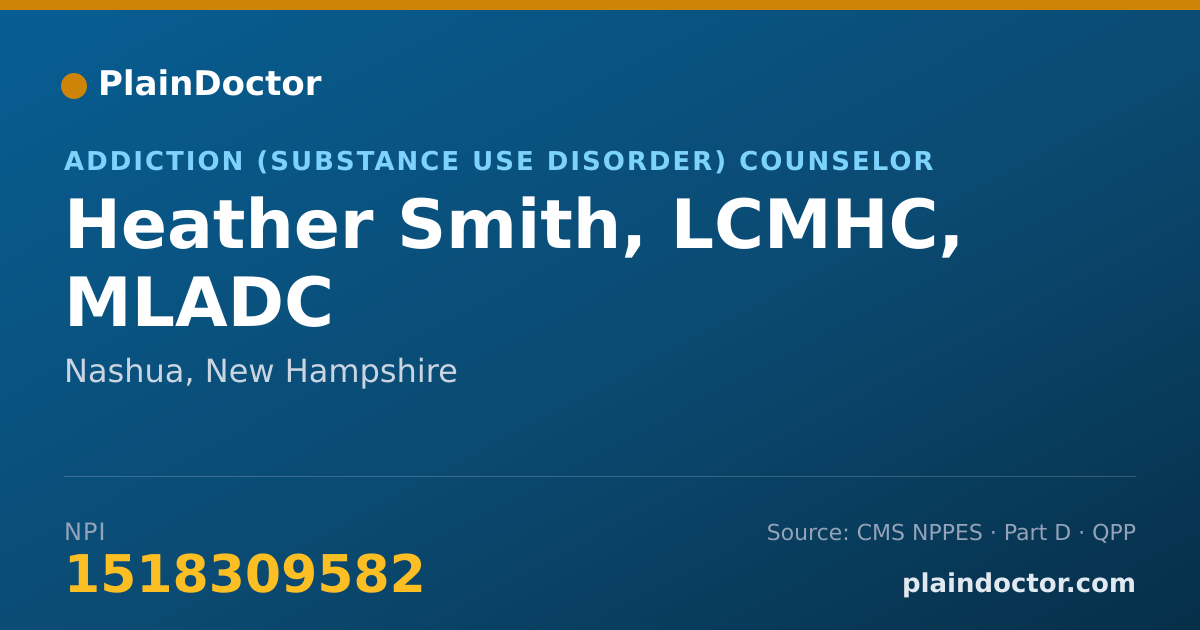 Shareable card for Heather Smith, LCMHC, MLADC - Addiction (Substance Use Disorder) Counselor, Nashua, NH