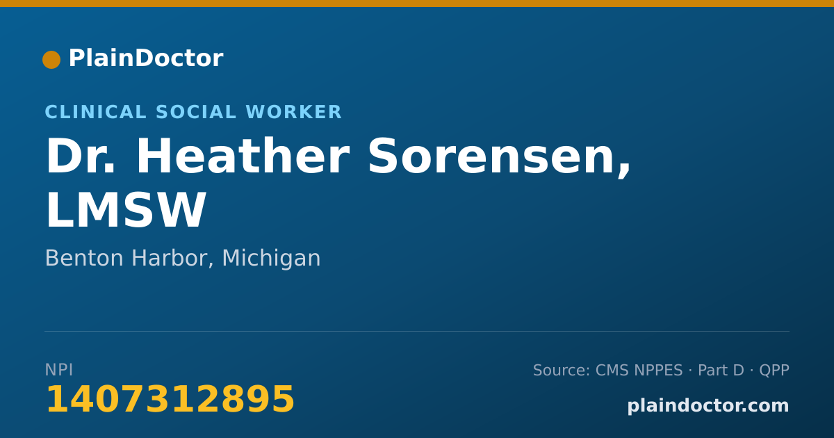 Shareable card for Heather Sorensen, LMSW - Clinical Social Worker, Benton Harbor, MI