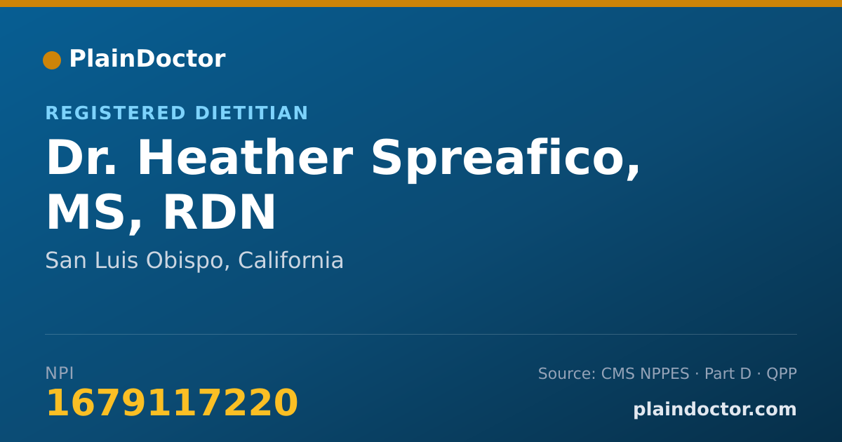 Shareable card for Heather Spreafico, MS, RDN - Registered Dietitian, San Luis Obispo, CA