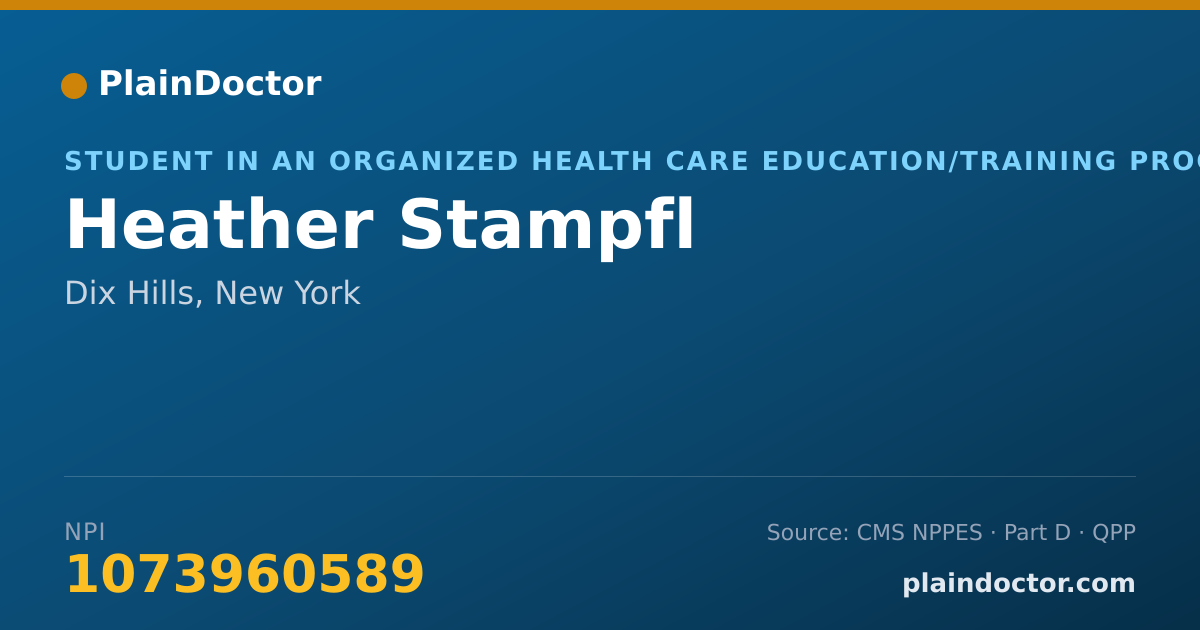 Shareable card for Heather Stampfl - Student in an Organized Health Care Education/Training Program, Dix Hills, NY