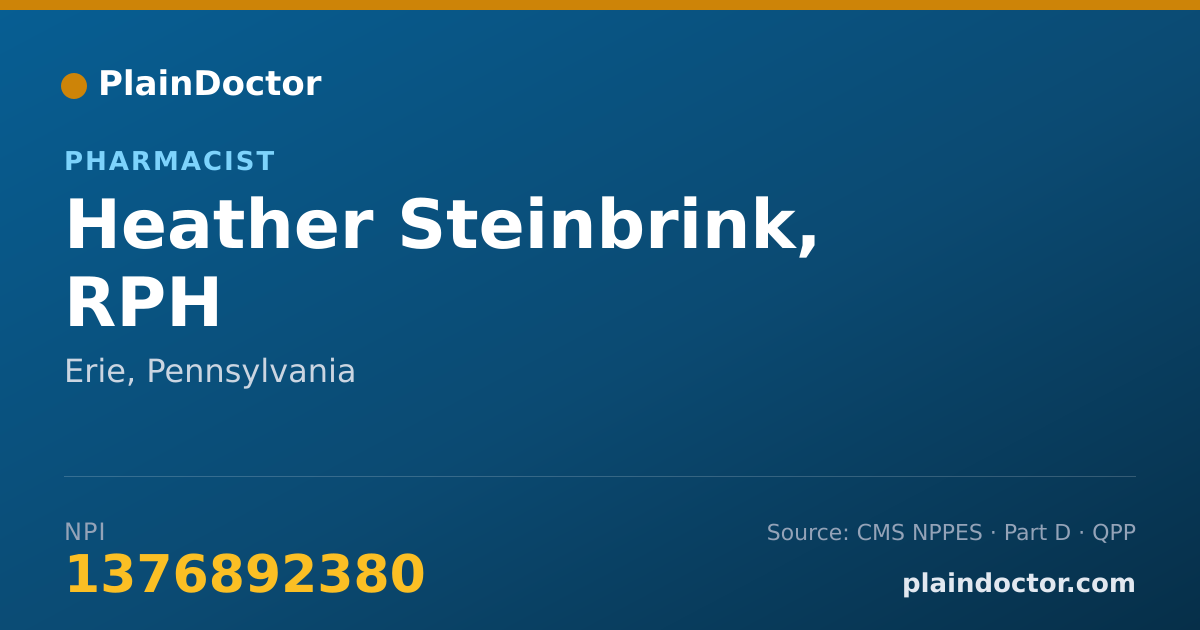 Shareable card for Heather Steinbrink, RPH - Pharmacist, Erie, PA