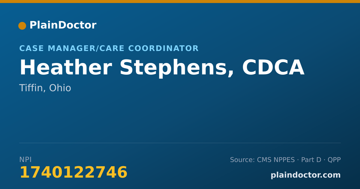 Shareable card for Heather Stephens, CDCA - Case Manager/Care Coordinator, Tiffin, OH