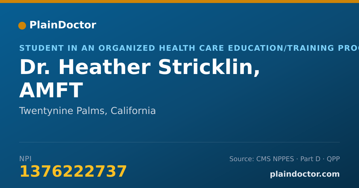 Shareable card for Heather Stricklin, AMFT - Student in an Organized Health Care Education/Training Program, Twentynine Palms, CA