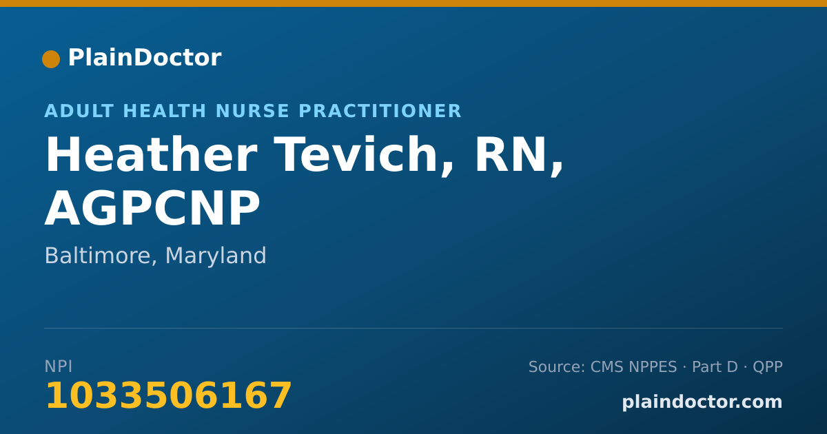 Shareable card for Heather Tevich, RN, AGPCNP - Adult Health Nurse Practitioner, Baltimore, MD