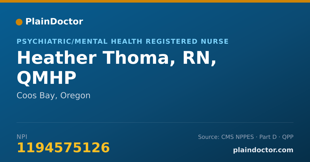 Shareable card for Heather Thoma, RN, QMHP - Psychiatric/Mental Health Registered Nurse, Coos Bay, OR