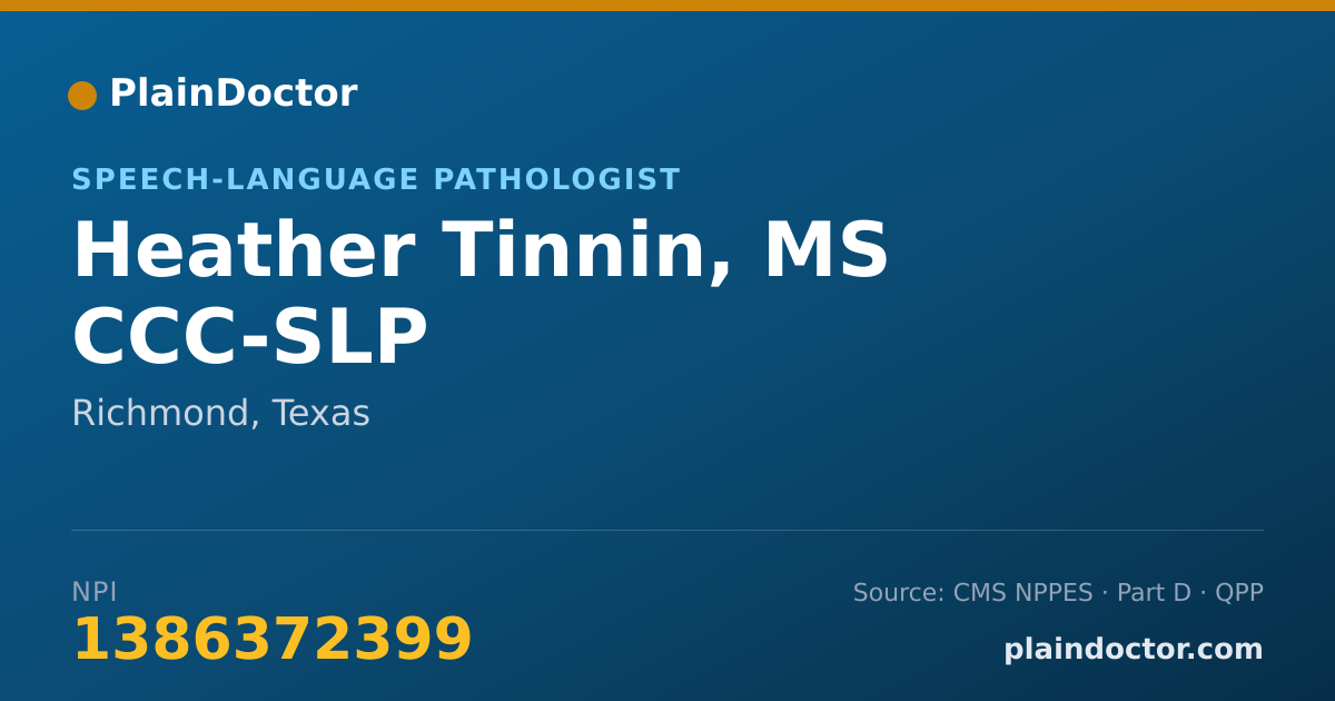 Shareable card for Heather Tinnin, MS CCC-SLP - Speech-Language Pathologist, Richmond, TX