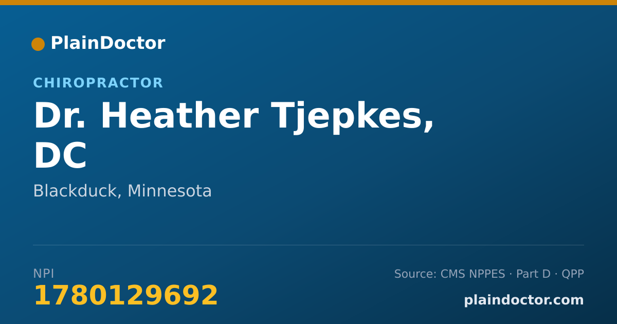 Shareable card for Heather Tjepkes, DC - Chiropractor, Blackduck, MN
