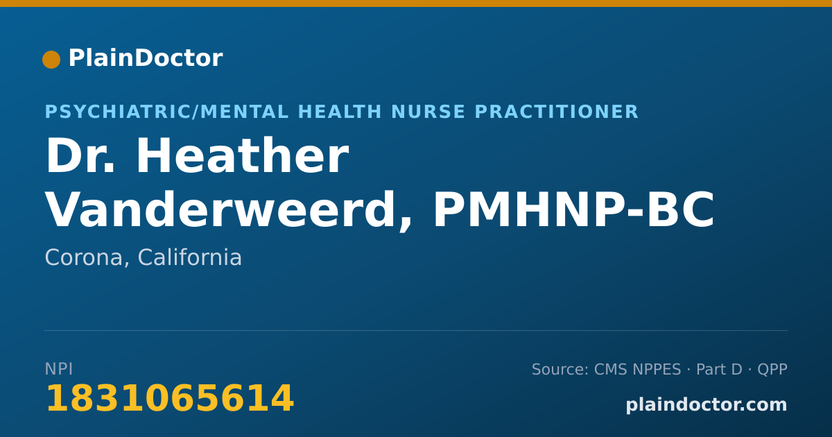 Shareable card for Heather Vanderweerd, PMHNP-BC - Psychiatric/Mental Health Nurse Practitioner, Corona, CA