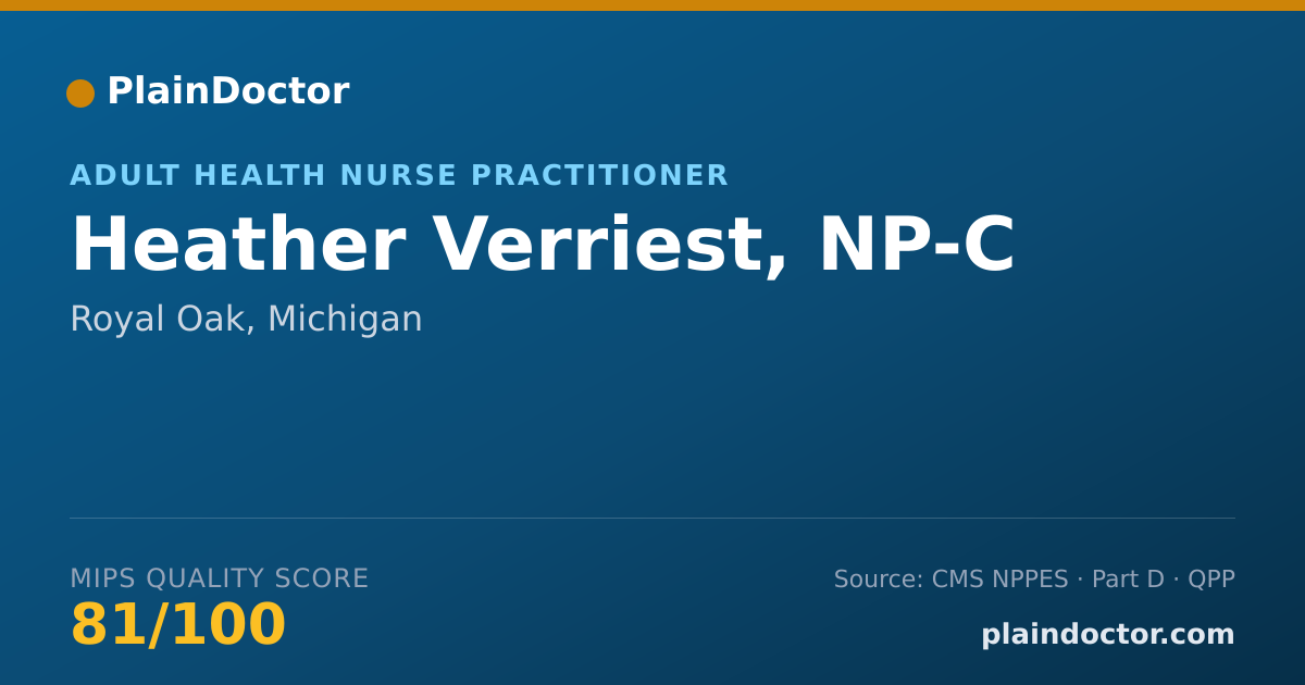 Shareable card for Heather Verriest, NP-C - Adult Health Nurse Practitioner, Royal Oak, MI