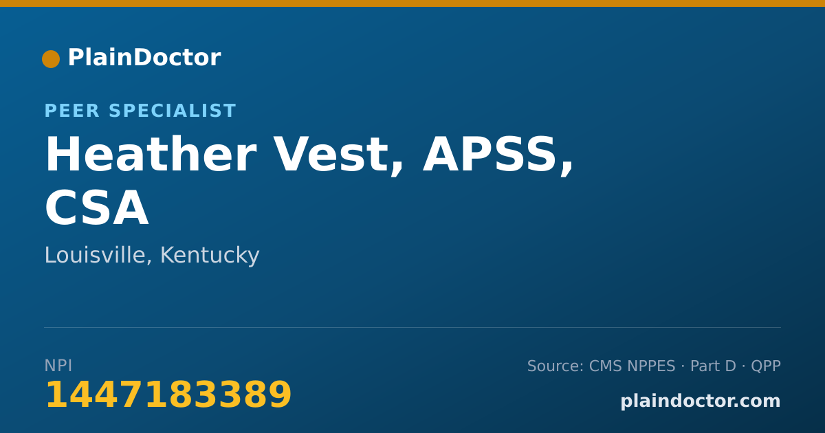 Shareable card for Heather Vest, APSS, CSA - Peer Specialist, Louisville, KY