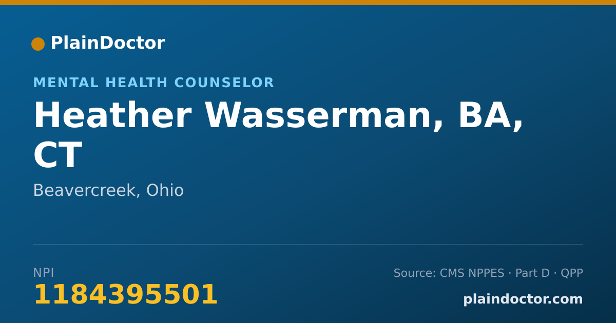 Shareable card for Heather Wasserman, BA, CT - Mental Health Counselor, Beavercreek, OH