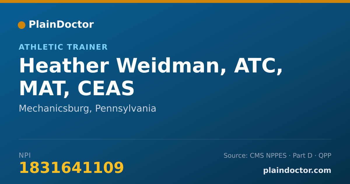 Shareable card for Heather Weidman, ATC, MAT, CEAS - Athletic Trainer, Mechanicsburg, PA