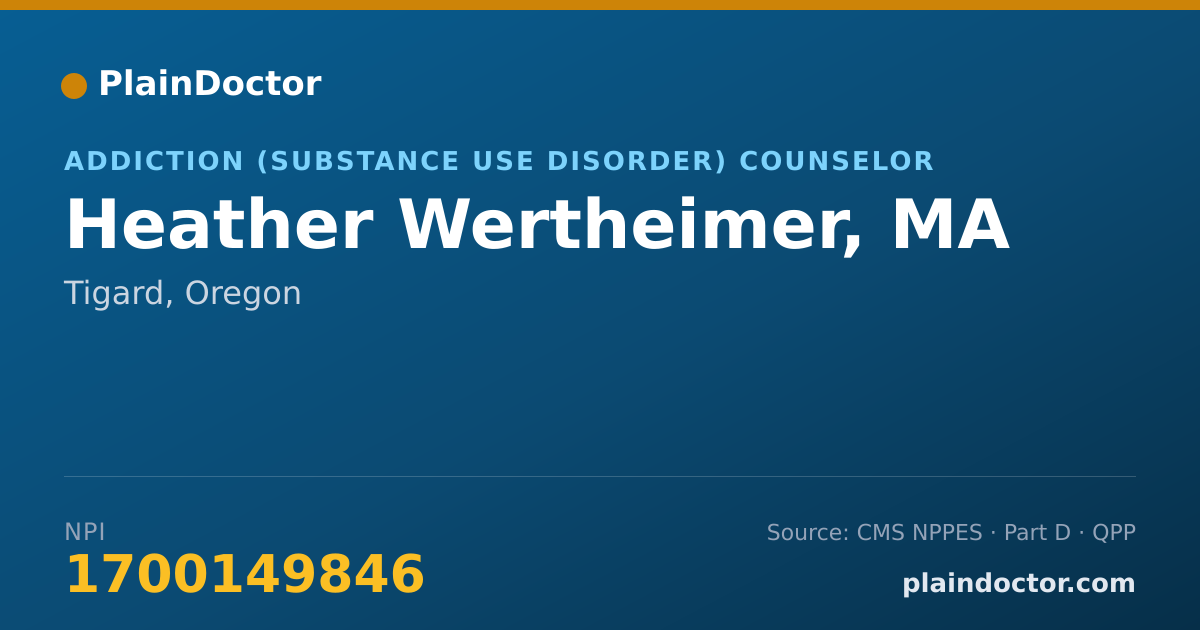 Shareable card for Heather Wertheimer, MA - Addiction (Substance Use Disorder) Counselor, Tigard, OR