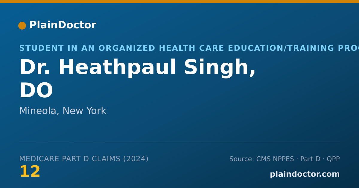 Shareable card for Heathpaul Singh, DO - Student in an Organized Health Care Education/Training Program, Mineola, NY