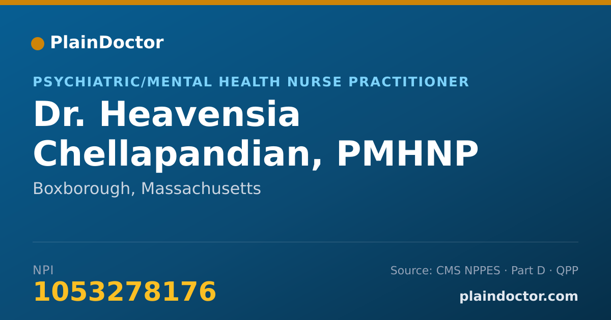 Shareable card for Heavensia Chellapandian, PMHNP - Psychiatric/Mental Health Nurse Practitioner, Boxborough, MA