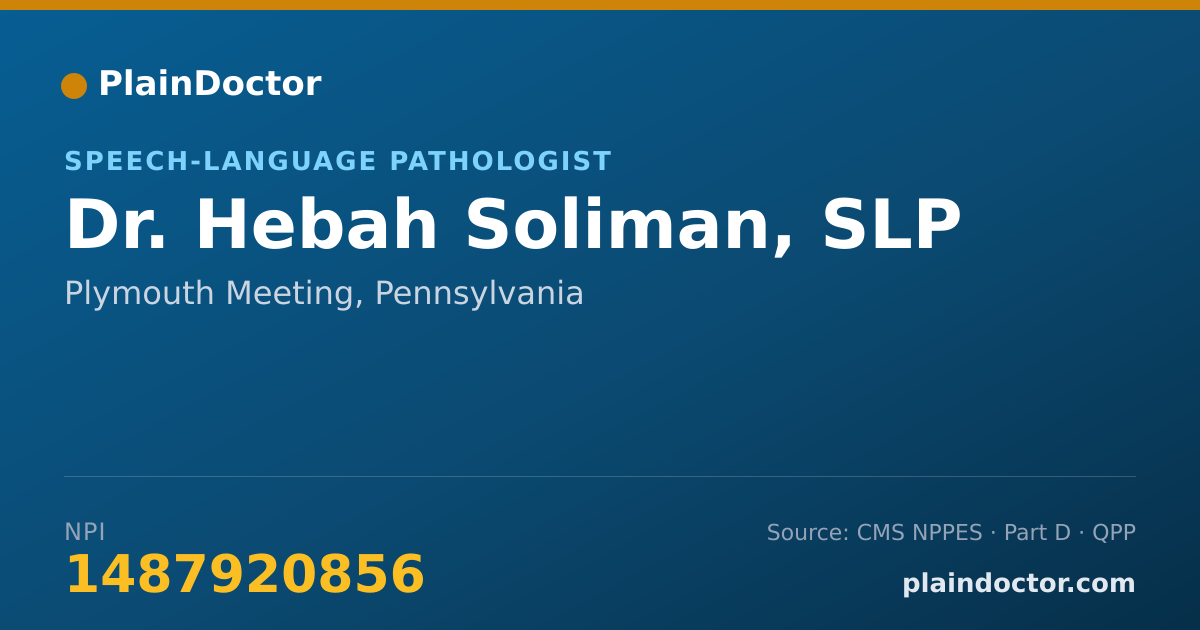 Shareable card for Hebah Soliman, SLP - Speech-Language Pathologist, Plymouth Meeting, PA