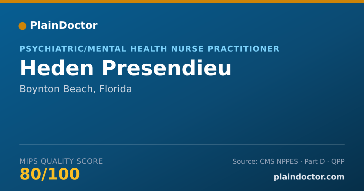 Shareable card for Heden Presendieu - Psychiatric/Mental Health Nurse Practitioner, Boynton Beach, FL