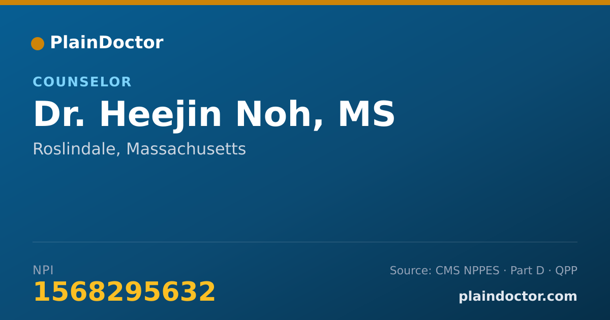 Shareable card for Heejin Noh, MS - Counselor, Roslindale, MA
