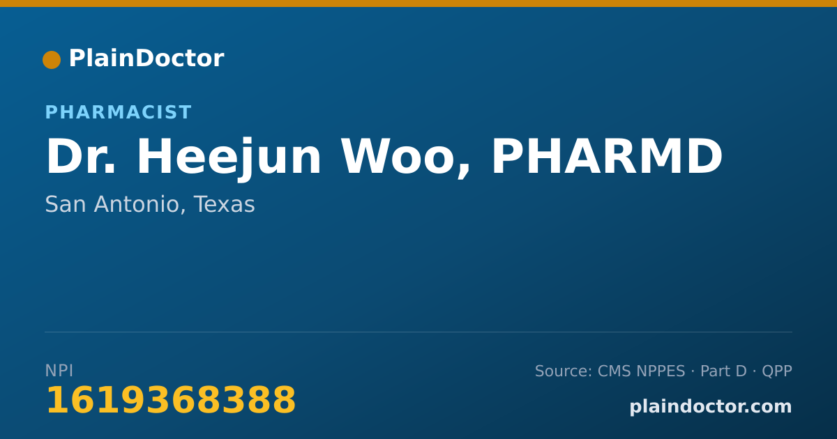 Shareable card for Heejun Woo, PHARMD - Pharmacist, San Antonio, TX