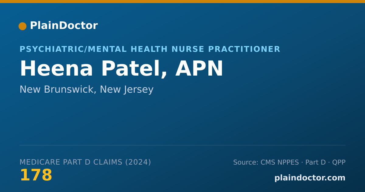 Shareable card for Heena Patel, APN - Psychiatric/Mental Health Nurse Practitioner, New Brunswick, NJ