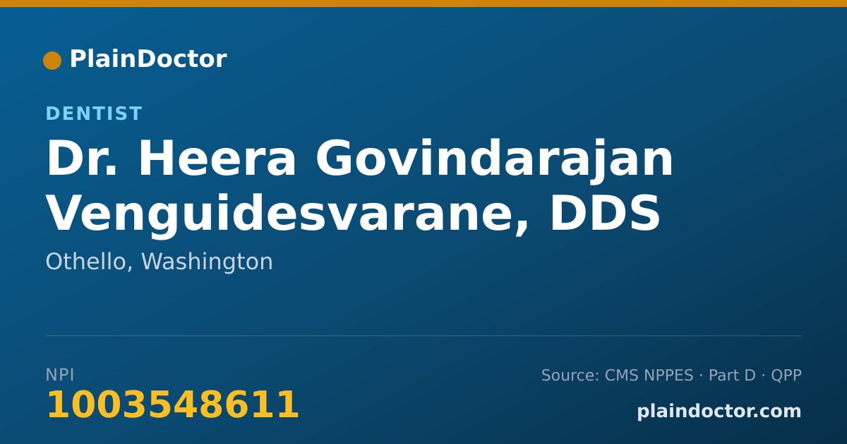 Shareable card for Heera Govindarajan Venguidesvarane, DDS - Dentist, Othello, WA