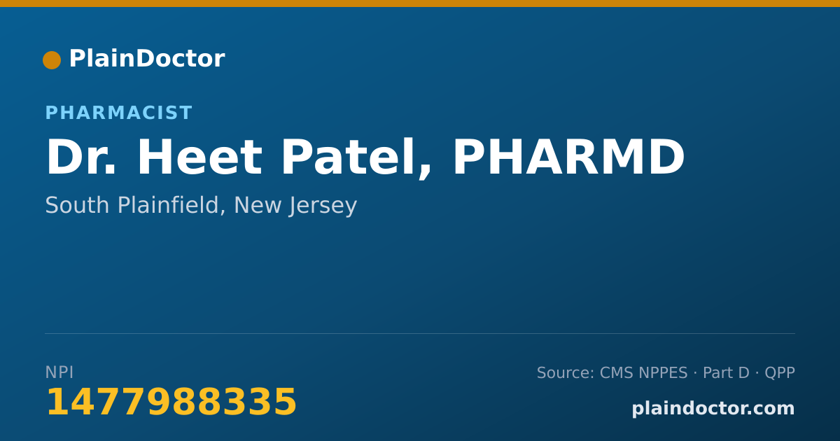 Shareable card for Heet Patel, PHARMD - Pharmacist, South Plainfield, NJ