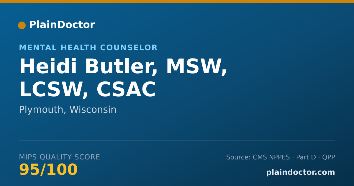Shareable card for Heidi Butler, MSW, LCSW, CSAC - Mental Health Counselor, Plymouth, WI