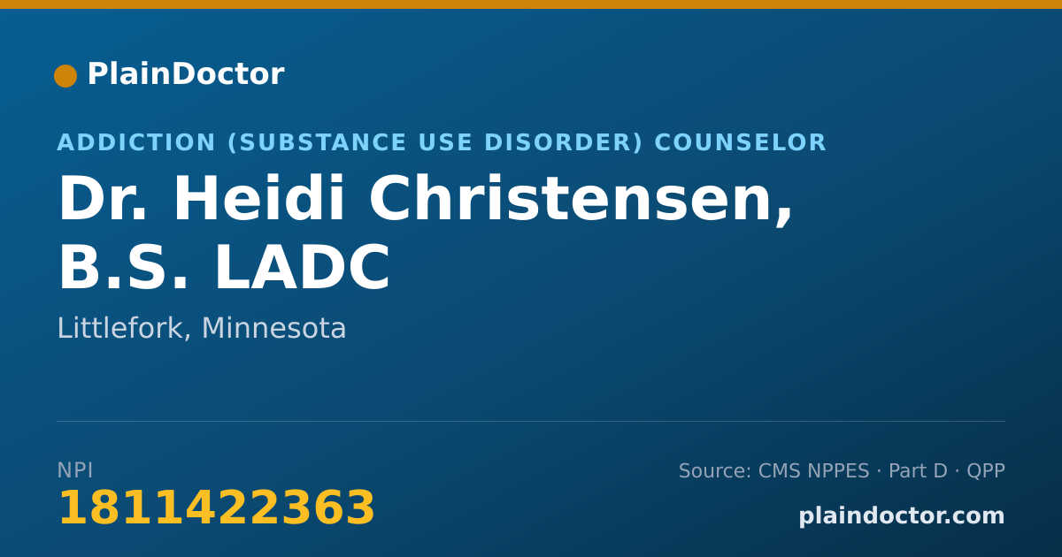 Shareable card for Heidi Christensen, B.S. LADC - Addiction (Substance Use Disorder) Counselor, Littlefork, MN