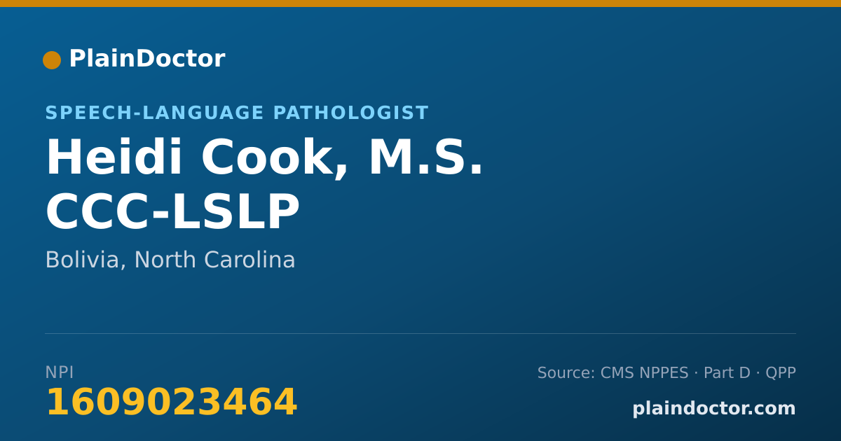 Shareable card for Heidi Cook, M.S. CCC-LSLP - Speech-Language Pathologist, Bolivia, NC
