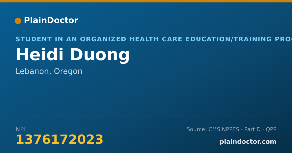 Shareable card for Heidi Duong - Student in an Organized Health Care Education/Training Program, Lebanon, OR