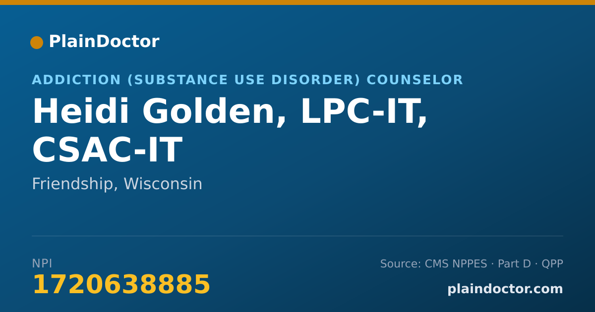 Shareable card for Heidi Golden, LPC-IT, CSAC-IT - Addiction (Substance Use Disorder) Counselor, Friendship, WI