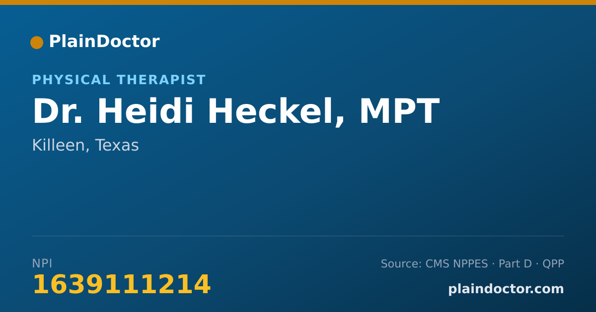 Shareable card for Heidi Heckel, MPT - Physical Therapist, Killeen, TX
