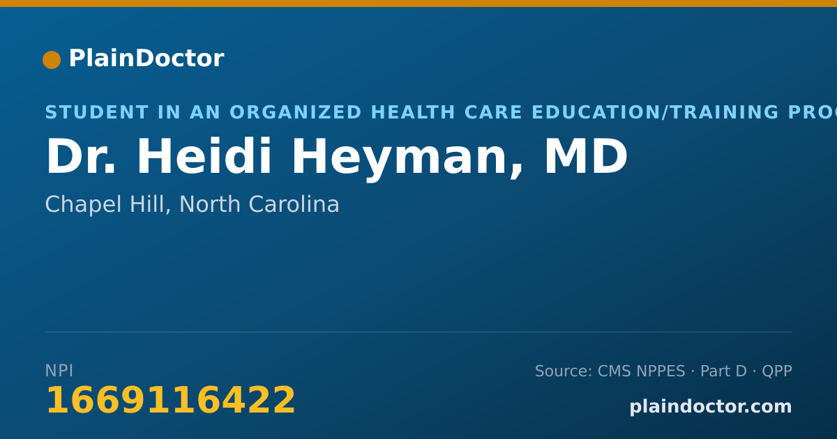 Shareable card for Heidi Heyman, MD - Student in an Organized Health Care Education/Training Program, Chapel Hill, NC