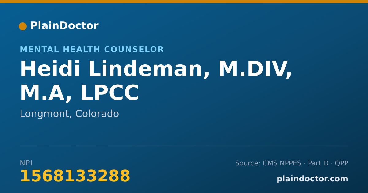 Shareable card for Heidi Lindeman, M.DIV, M.A, LPCC - Mental Health Counselor, Longmont, CO