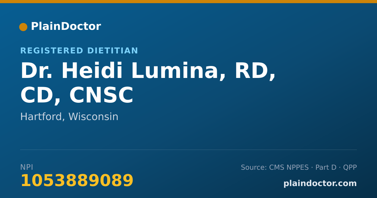 Shareable card for Heidi Lumina, RD, CD, CNSC - Registered Dietitian, Hartford, WI