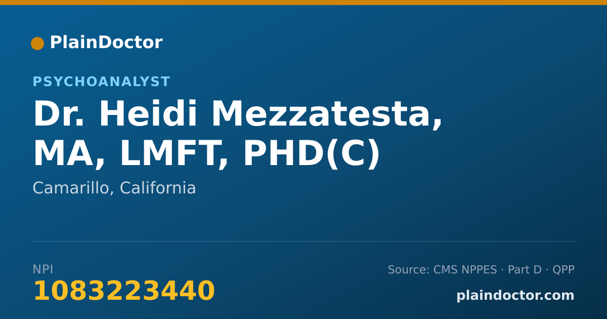 Shareable card for Heidi Mezzatesta, MA, LMFT, PHD(C) - Psychoanalyst, Camarillo, CA