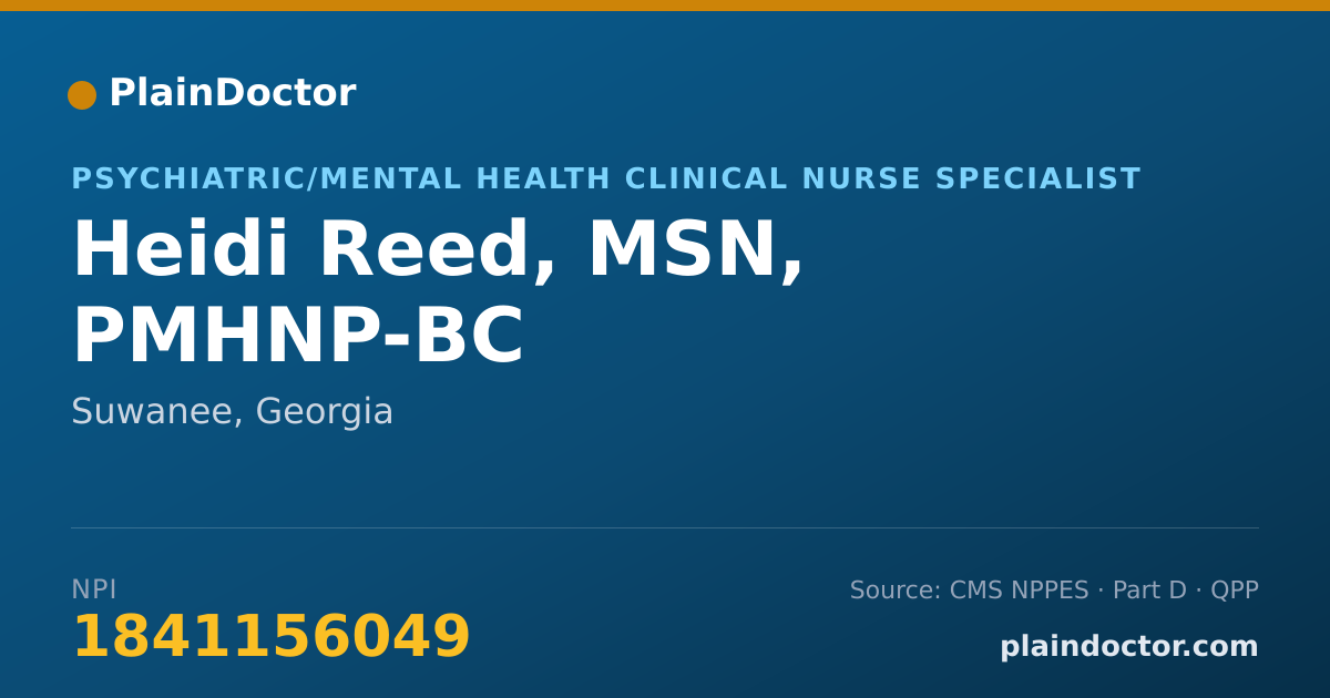 Shareable card for Heidi Reed, MSN, PMHNP-BC - Psychiatric/Mental Health Clinical Nurse Specialist, Suwanee, GA