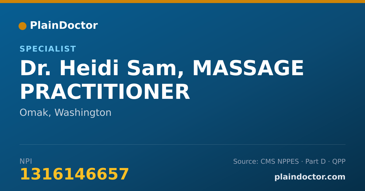 Shareable card for Heidi Sam, MASSAGE PRACTITIONER - Specialist, Omak, WA