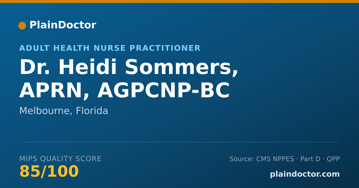 Shareable card for Heidi Sommers, APRN, AGPCNP-BC - Adult Health Nurse Practitioner, Melbourne, FL