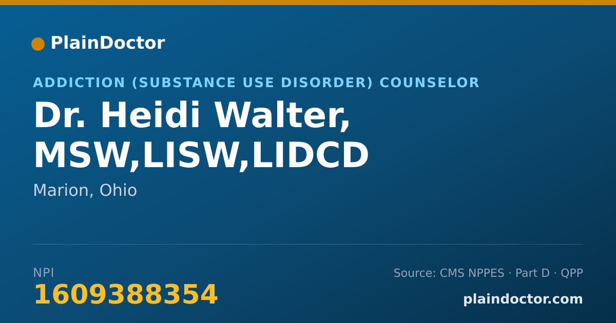 Shareable card for Heidi Walter, MSW,LISW,LIDCD - Addiction (Substance Use Disorder) Counselor, Marion, OH