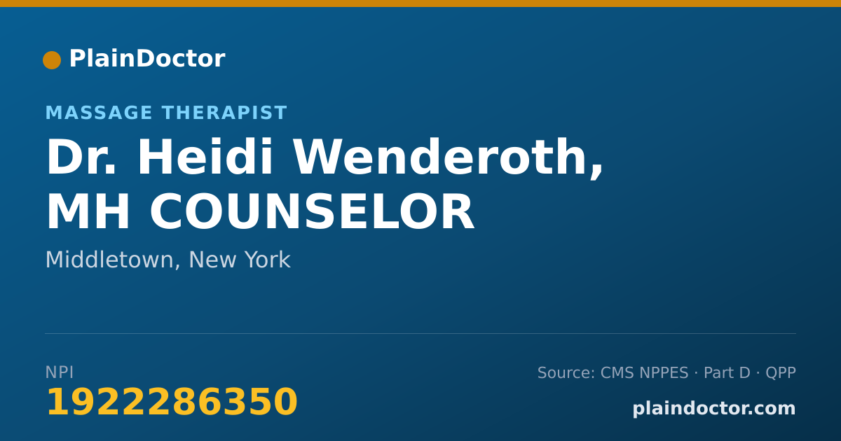 Shareable card for Heidi Wenderoth, MH COUNSELOR - Massage Therapist, Middletown, NY