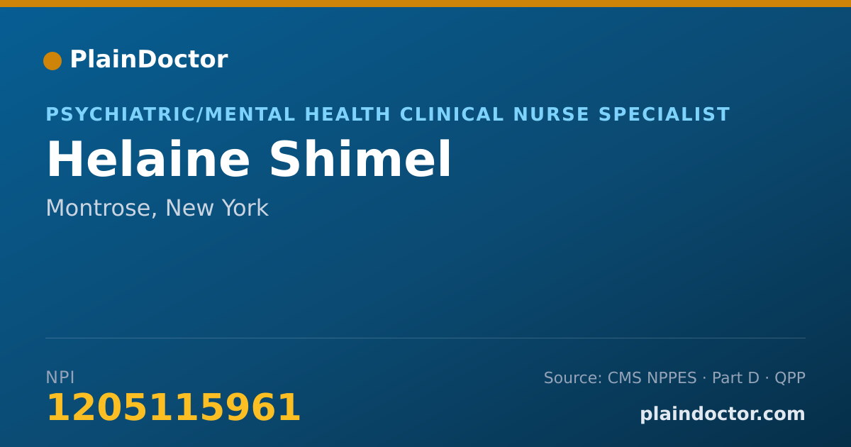 Shareable card for Helaine Shimel - Psychiatric/Mental Health Clinical Nurse Specialist, Montrose, NY
