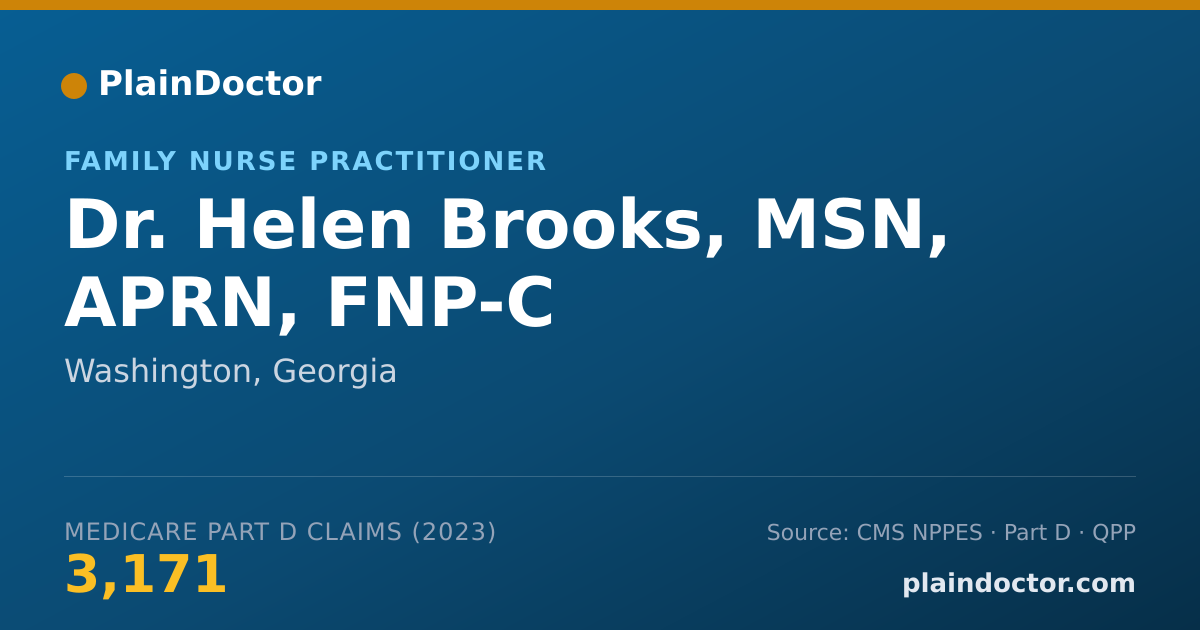 Shareable card for Helen Brooks, MSN, APRN, FNP-C - Family Nurse Practitioner, Washington, GA