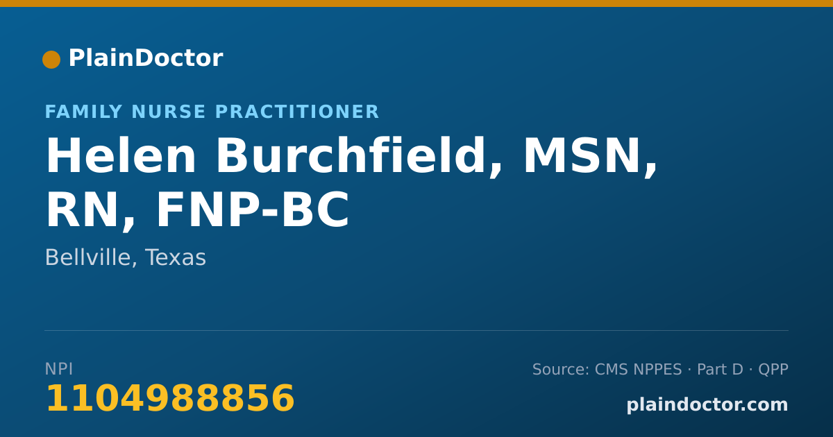 Shareable card for Helen Burchfield, MSN, RN, FNP-BC - Family Nurse Practitioner, Bellville, TX