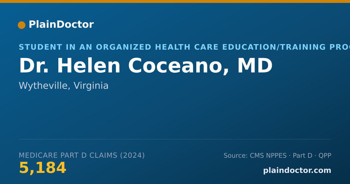 Shareable card for Helen Coceano, MD - Student in an Organized Health Care Education/Training Program, Wytheville, VA