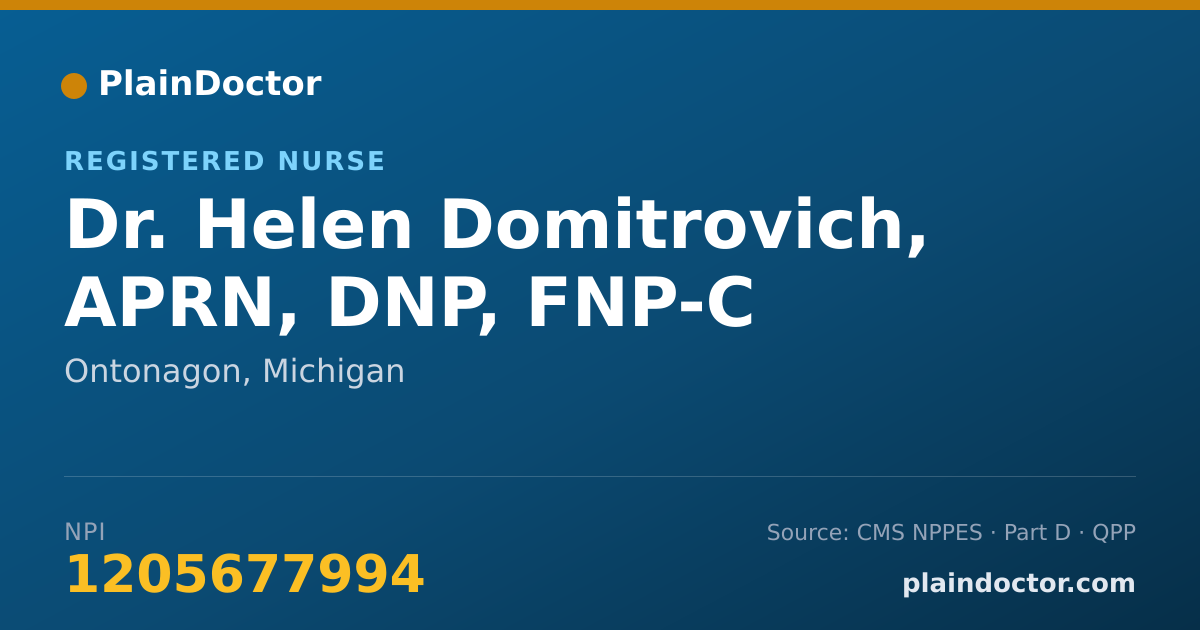 Shareable card for Helen Domitrovich, APRN, DNP, FNP-C - Registered Nurse, Ontonagon, MI
