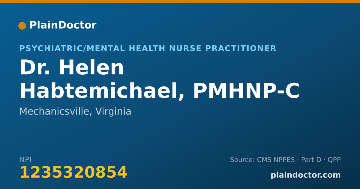 Shareable card for Helen Habtemichael, PMHNP-C AND WHNP-C - Psychiatric/Mental Health Nurse Practitioner, Mechanicsville, VA