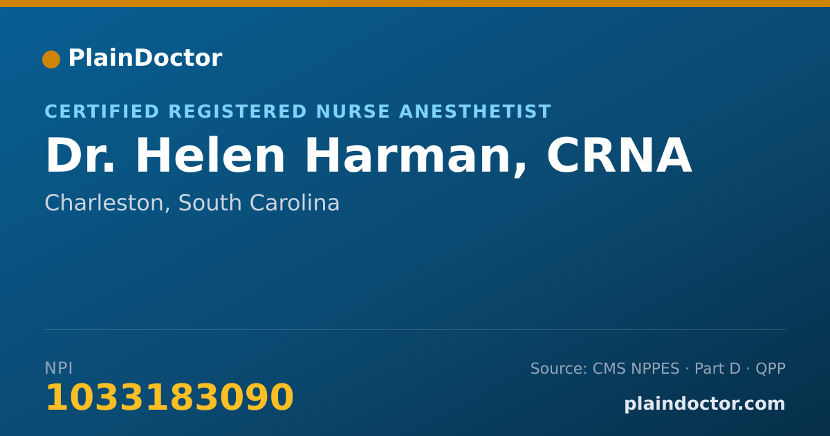 Shareable card for Helen Harman, CRNA - Certified Registered Nurse Anesthetist, Charleston, SC